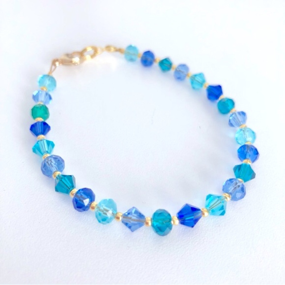 New 8 inch Handmade Ocean Blue Green Teal Ombré Glass Crystal Bracelet Dainty